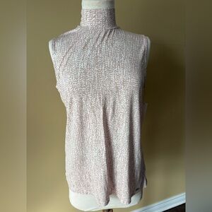 Calvin Klein Sleeveless Mock Neck Tank in Pale Beige and White Print